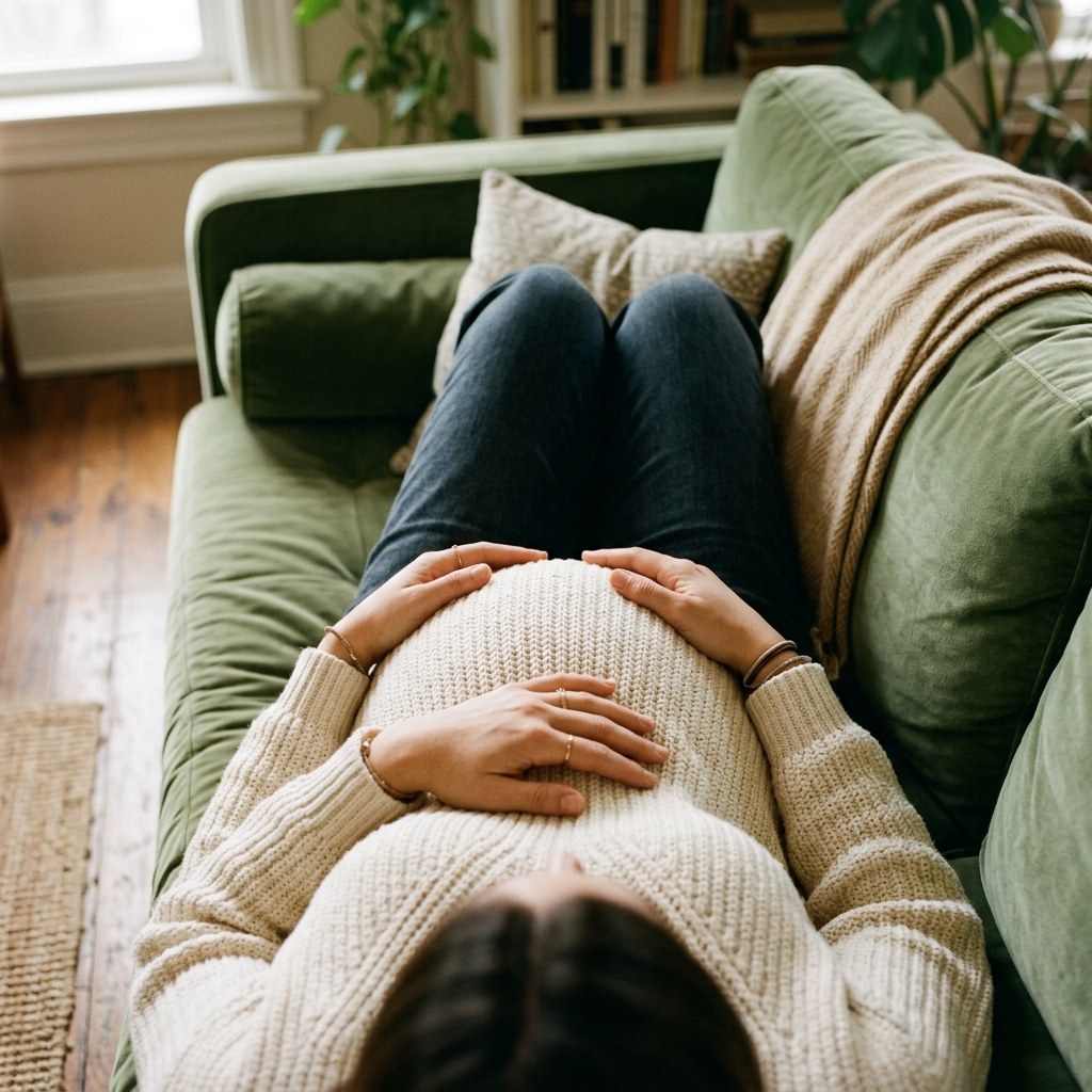 Hands cradling pregnant belly